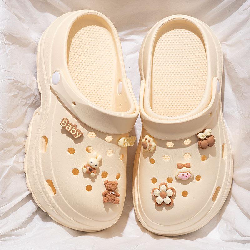 Женские сандалии с дырочками на толстой подошве 2024 года: Нескользящая, устойчивая к запахам обувь из ЭВА для летнего пляжа и активного отдыха