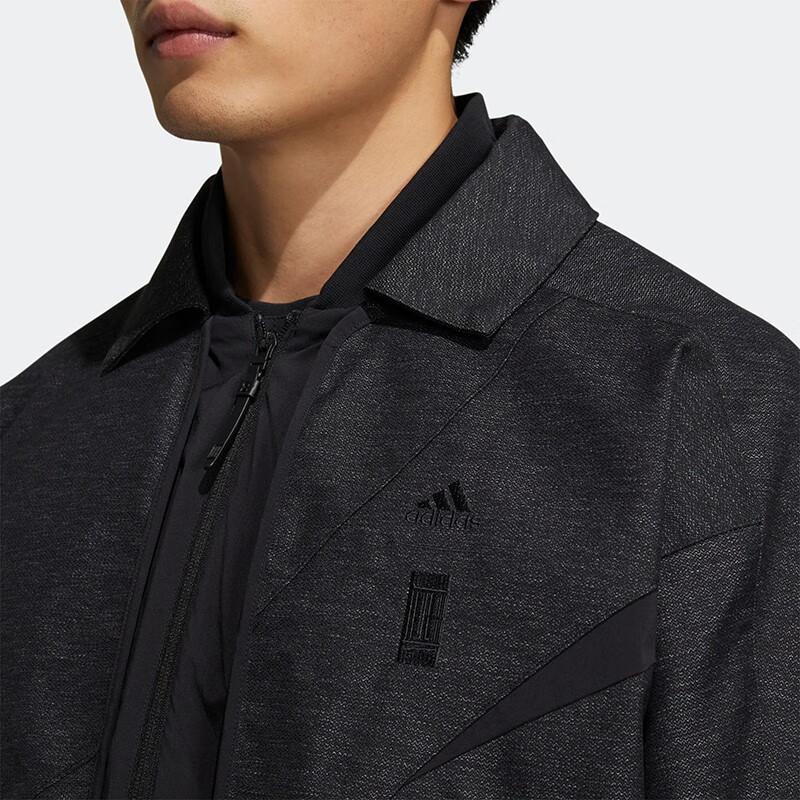 adidas Повседневная мужская куртка на молнии с отложным воротником, черная HY5843