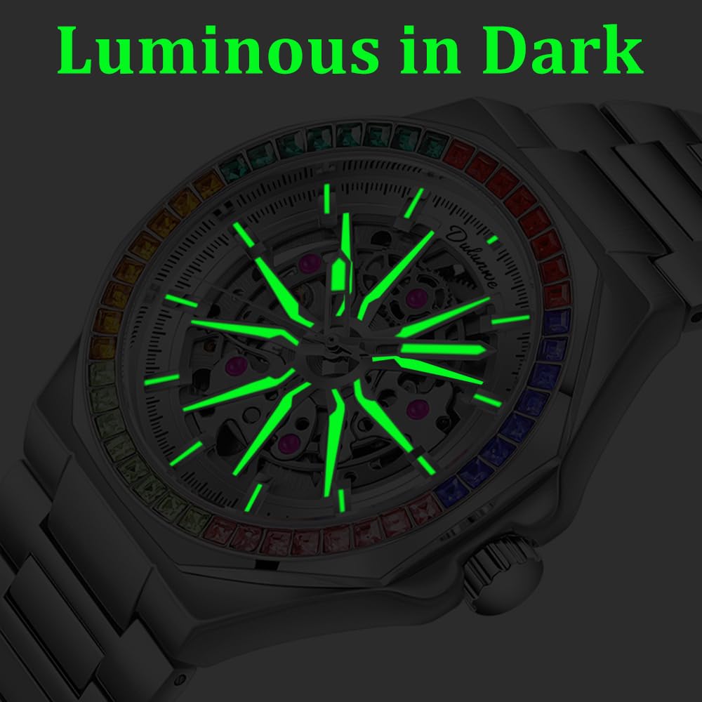 Мужские часы с автоматическим механизмом, корпус из нержавеющей стали, сапфировое стекло, механические наручные часы, полый скелет