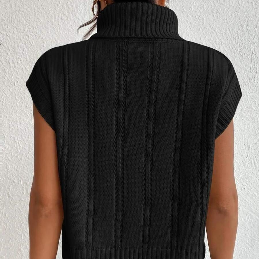 GMXIA Осенний трикотажный однотонный жилет без рукавов с высоким воротом и свободным переплетением цветов, с жилетом снаружи