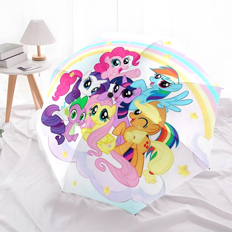 1pc My Little Pony Automatic Opening Closing Umbrella, Portable Tri-Fold Design with 8-Bone Iron Frame, Outdoor, Perfect Gift for Fans, Travelers, Dai