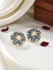 Kicky and Perky 925 Sterling Silver Gold Plated Blue Talphe, Moissanite Polki, Moissanite Diamond Floral Stud Earring for Women