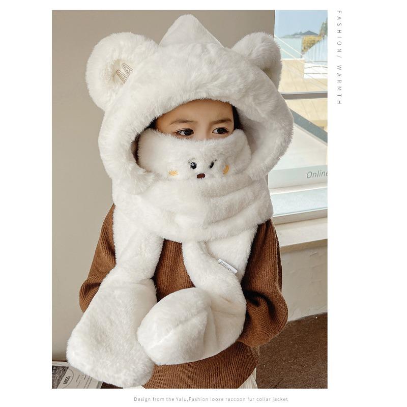 Осенне-зимняя шапка-медведь, женский комплект из четырех предметов: шарф и перчатки, милая теплая шапка, детская плюшевая шапка, защищающая от холода и ветра