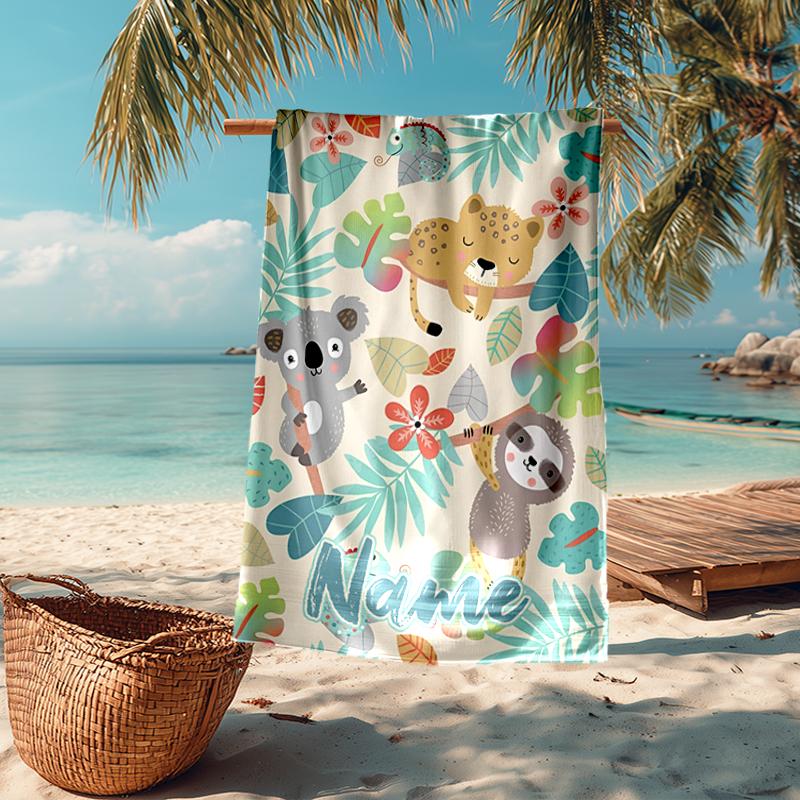 Custom Name Ultra-Soft Beach Towel with Animals Theme,Ideal for Pool - Camping, Diving - Perfect Travel Essential, Vibrant Beach Towel.