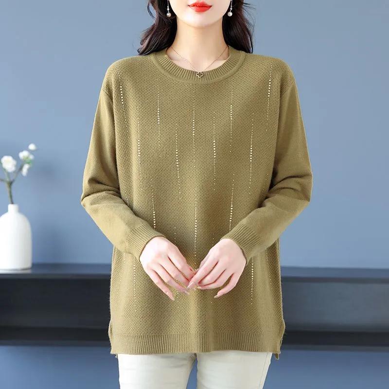 Middle-aged Mother Autumn Winter Round Neck Sweater Women Loose Top Knitted Base Shirt