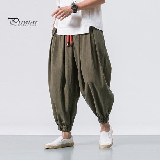 Весна Осень Мужские шаровары Шаровары Свободные завязывающиеся на шнурок эластичные карманы Глубокий шаговый шов с резинкой на щиколотке Однотонные спортивные брюки Повседневная одежда Спортивные брюки