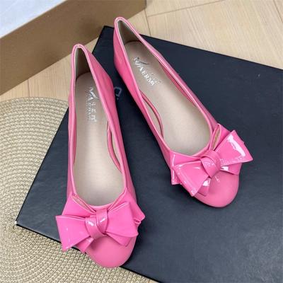 Модная женская обувь на плоской подошве Весна/лето 2025 Новые женские черные туфли-лодочки с бантом, с круглым носком, для работы, больших размеров 42 43 44, женские туфли, лоферы для женщин