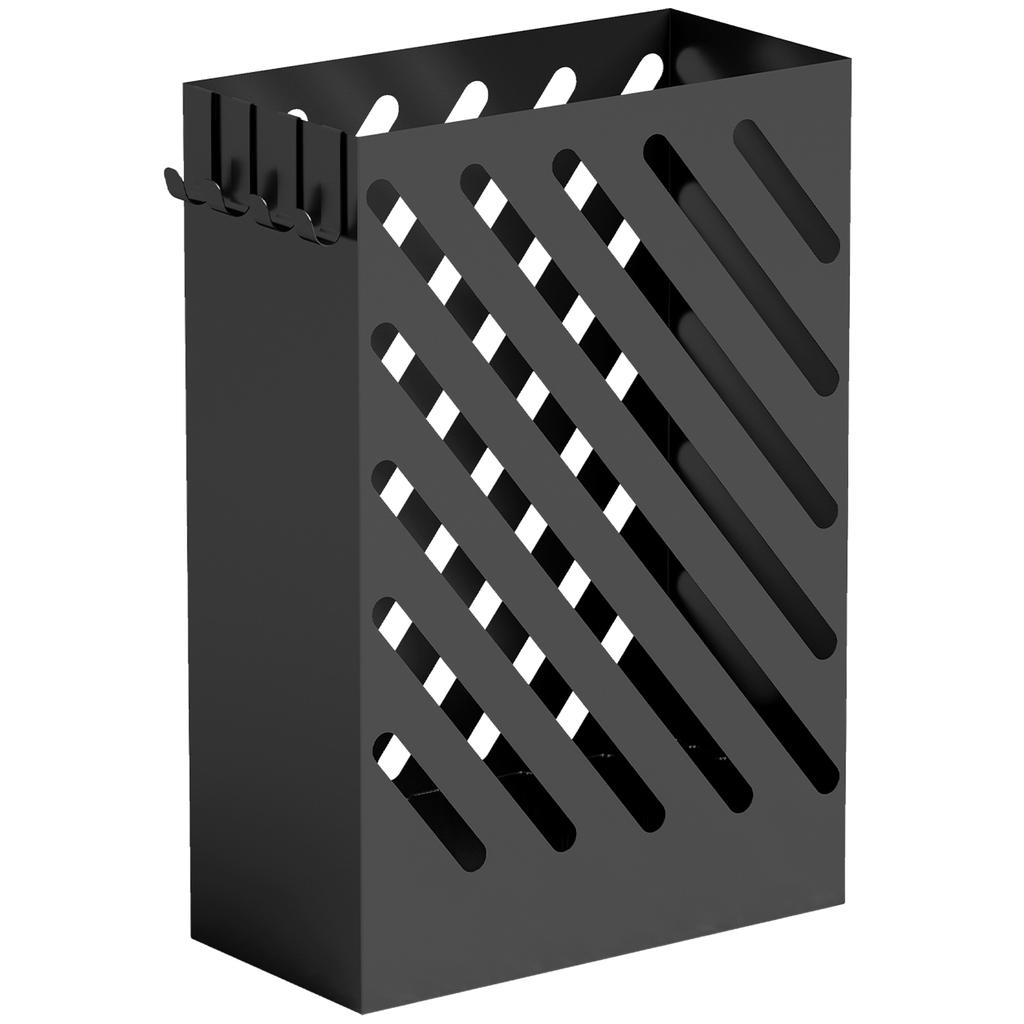 Umbrella Stand with Drip Tray, 4 Hooks, Steel, 28L x 14W x 41H cm, Black