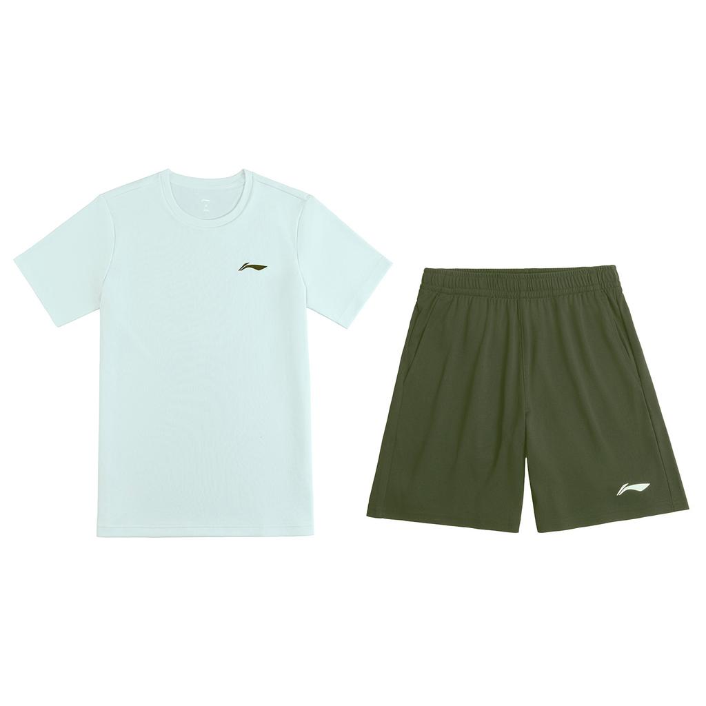 Li-Ning Серия Campus Простой логотип бренда Удобный Быстросохнущий С коротким рукавом Универсальный Завязывающийся Пятиточечные брюки Повседневный Спортивный костюм Мужской костюм YATV051-4