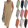 Women Summer Linen Dress Loose Tiered Flowy Midi Sleeveless Tank Sun Dress
