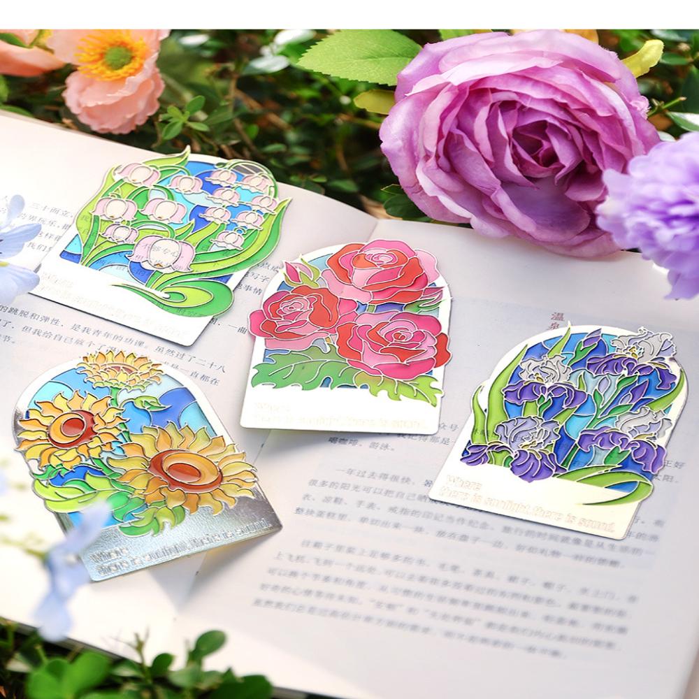 Stained Glass Flower Metal Bookmark, 2-in-1 Magnetic Fridge Magnet, Translucent Book Mark for Readers, Gift for Book Lovers