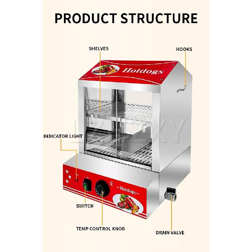 27L Commercial Hot Dog Warmer, Electric Sausage Display Case, Fried Chicken Shop Food Display Case, Multi-Temperature Control