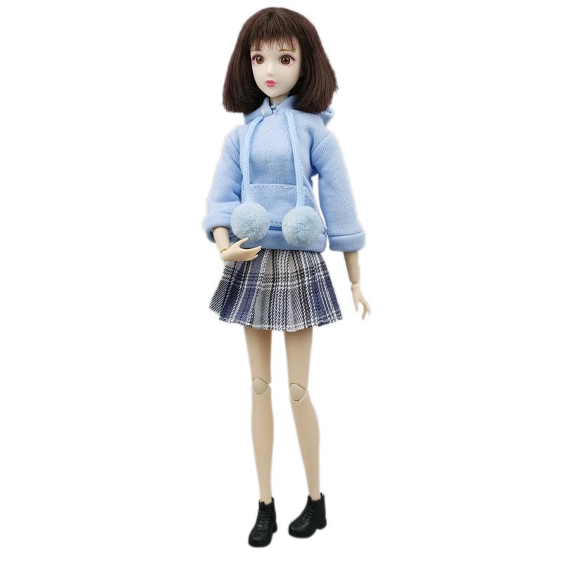 Модные толстовки с капюшоном, плиссированная юбка для куклы Барби, одежда, комплект одежды для студентов, 1/6 аксессуары для кукол, игрушки в подарок