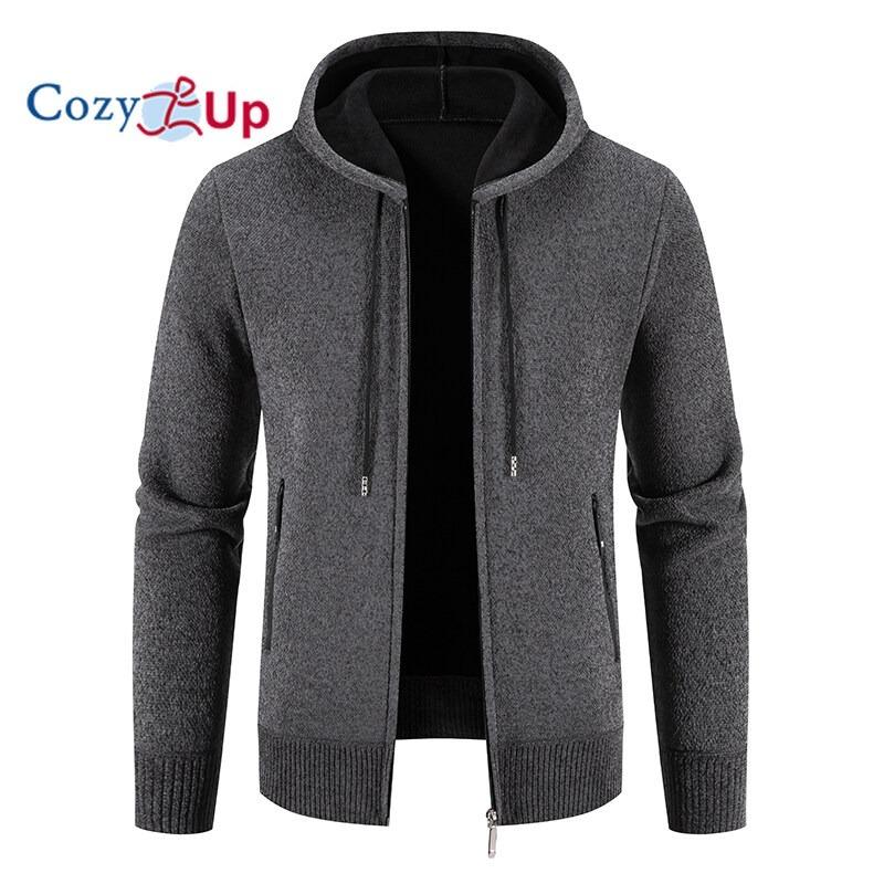 Cozy Up Новый мужской свитер с капюшоном из флиса, теплый вязаный однотонный повседневный и удобный