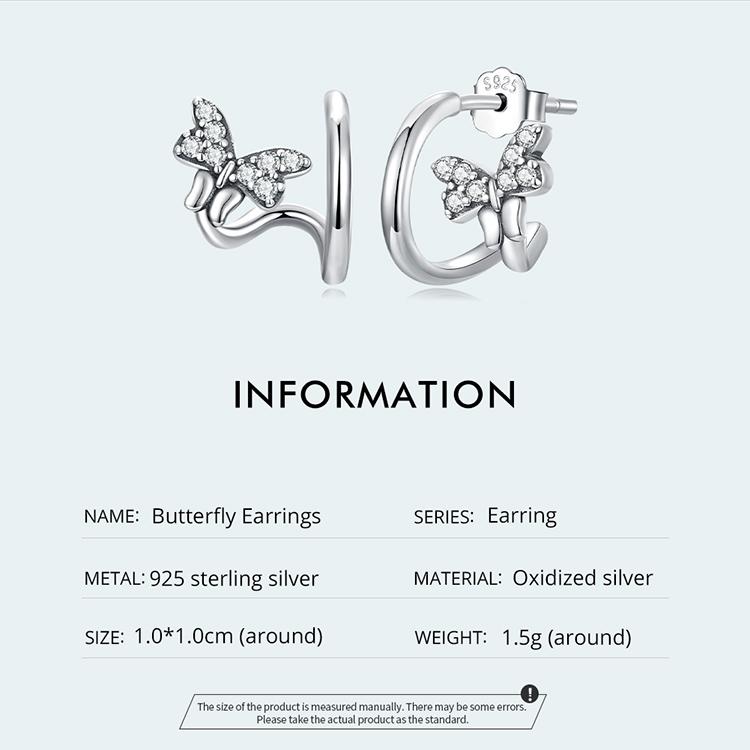 WOSTU 925 Sterling Silver Butterfly Stud Earrings for Women Fashion Geometric Stud Earrings Fine Jewelry Wedding Gift