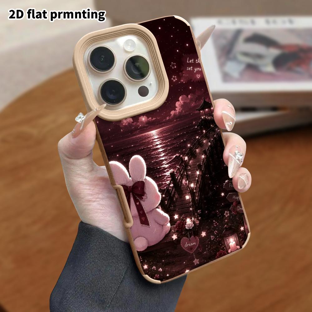 Phone Case: Lambskin 2D Flat Samsung Galaxy A34 A35 M05 M06 S20 S22 S21 FE Plus 5G Protective Case, Moonlit Night Bunny, Christmas and Halloween Gift
