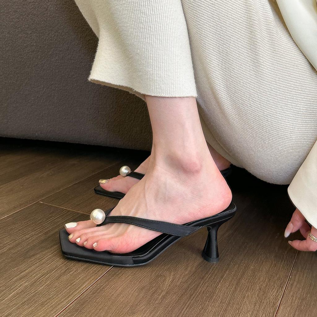 Shangsi, a Pearl! Premium White Flip-flops Women's 2025 Summer Toe Stiletto High Heels