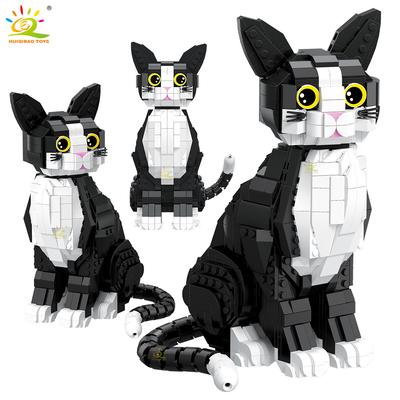Нетоксичная черно-белая полосатая кошка, модель, строительный блок Moc, серия животных-питомцев, мини-кирпичик 12 мм, игрушка для детей, украшение для дома