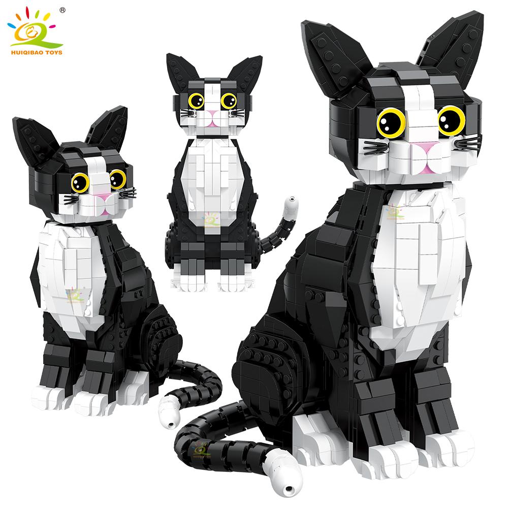 Черно-белый полосатый кот Модель Строительный кирпич MOC Серия животных-питомцев Мини 12 мм Блочный конструктор Разработан для детей Домашний декор