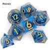 7 Pcs Blue Eyeball Golden Number Sharp Edge Resin Dice Polyhedral Dice Suitable for Role-Playing RPG Board Game