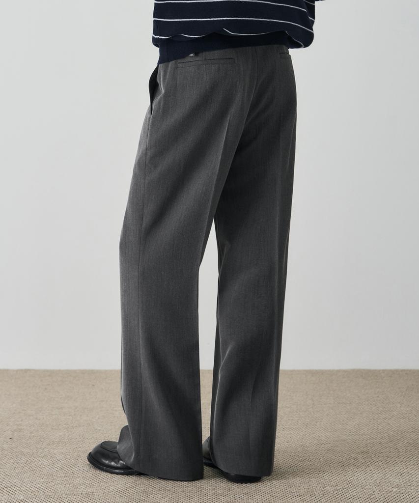 DRAW FIT Herringbone French Flare Slacks [Grey]