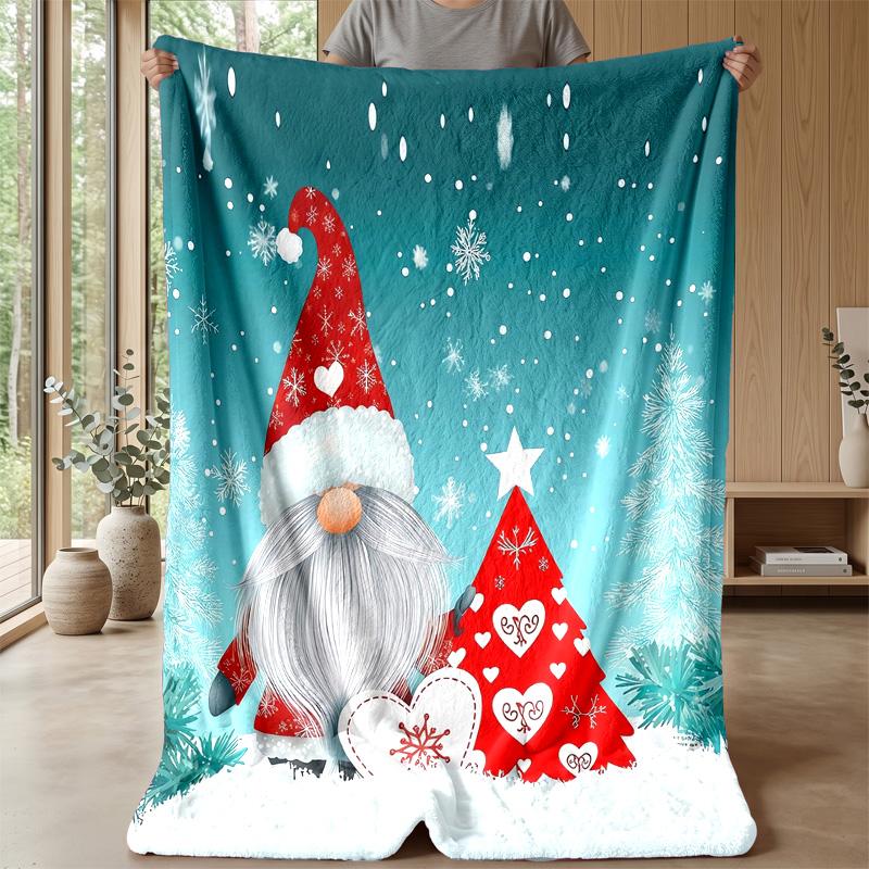 Christmas Gnome and Deer blanket Personalized Name Flannel Blanket Soft Cozy Plush Throw for Sofa Bed Lightweight Home Decor