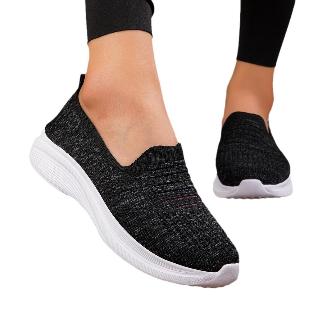 2025 Shoes Women's New Foreign Trade Women's Factory Large Size Cloth Shoes Breathable Fly-woven Shoes Soft-soled Casual Mother Shoes