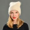 Autumn and winter new solid color ruffled cat ear hat warm wool hat angora rabbit down rabbit hair knitted hat cold hat