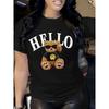 Bear Print T-shirt Short Sleeve Crew Neck Casual Top for Summer & Spring Women's Clothing