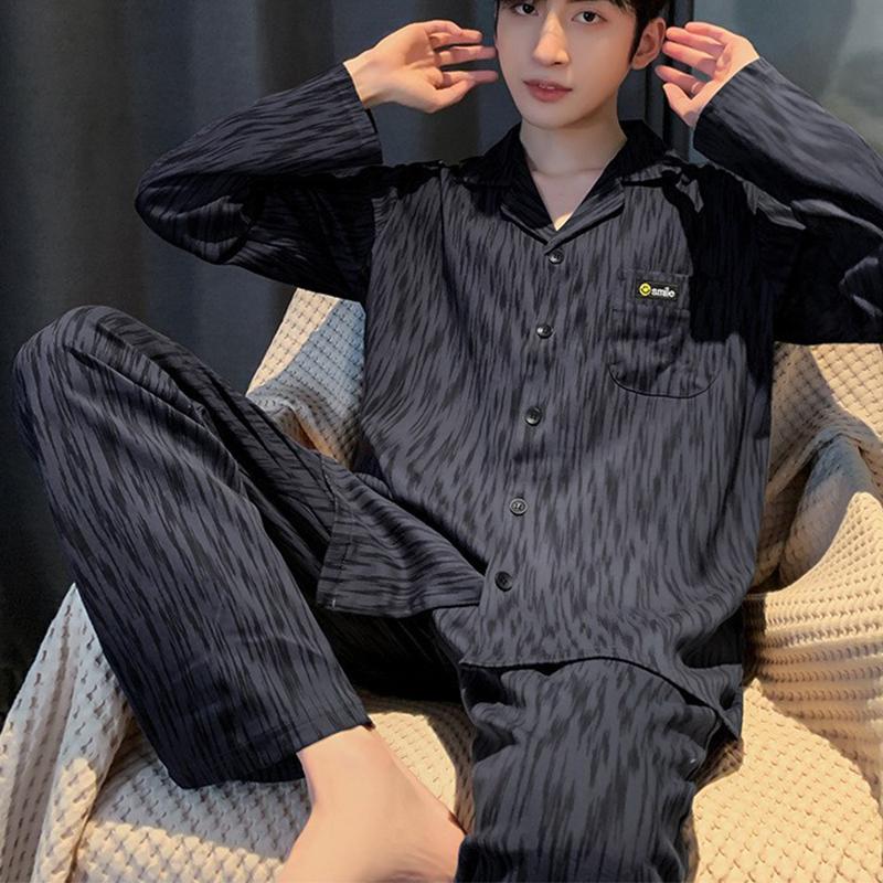 Весенне-осенние новые мужские хлопковые пижамы для отдыха с длинным рукавом, кардиган, комплект плюс размер, домашняя одежда для отдыха