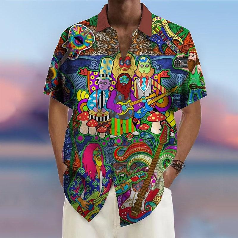 Мужская рубашка с 3D-концертным принтом, рубашка на пуговицах, повседневная рубашка, летняя рубашка с короткими рукавами, повседневная одежда для отпуска