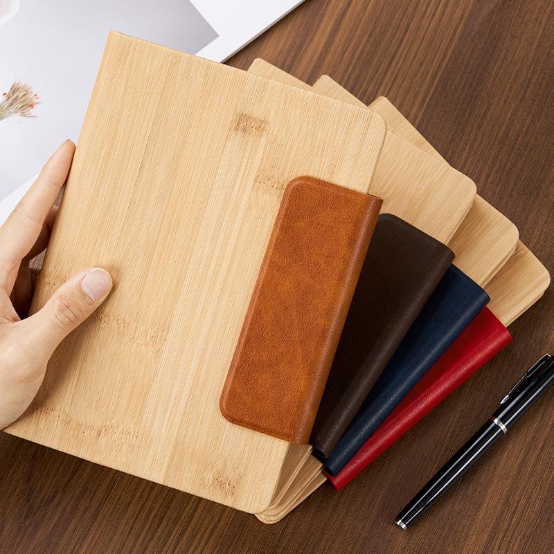 Personalized Bamboo Grain A5 Notebook with Magnetic Buckle - Thickened Pages and Logo Printing Available