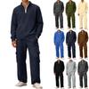 Men's Classic Casual Outdoor Activewear Set | Fleece Solid Color Quarter-Zip Stand-Collar Hoodie & Elastic-Waist Cargo Pants 2-Piece Outfit