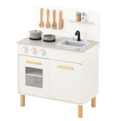 Bon Furniture Деревянная игрушечная кухня с образовательной мини-игрушкой для ролевых игр, серая посуда, игрушка, кухня, кухня, набор, детский подарок, белый,