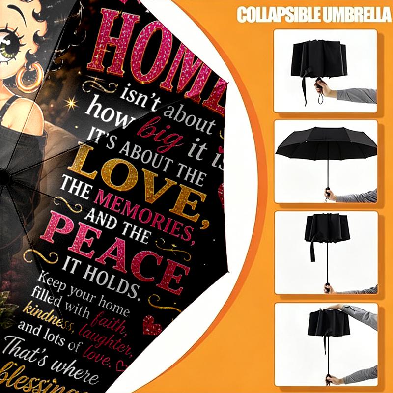 1pc Sturdy 8-Bone Auto Umbrella, Betty Boop Umbrella, Digital Printed, Foldable Umbrella for On-the-Go Outdoor Use