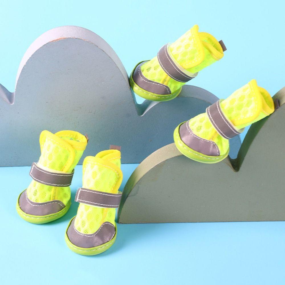 4pcs/set Non-slip Dog Mesh Shoes Breathable Dog Foot Covers Practical Puppy Socks Shoes  Summer
