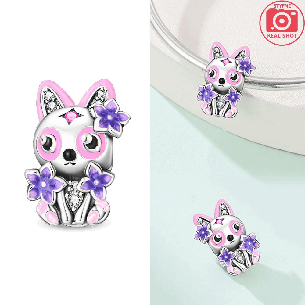 Изысканные коричневые цветы рыбы-фугу кошка животное собака медь оригинальные шармы бусины подходят для браслета женские украшения сделай сам подарок аксессуар