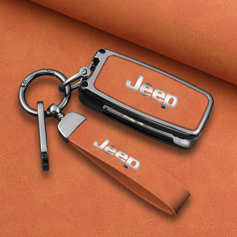 Zinc Alloy Leather 4 Buttons Car Folding Key Case Protector Cover Fob for Jeep Renegade Compass 2016 2019 2020 2021 Accessories