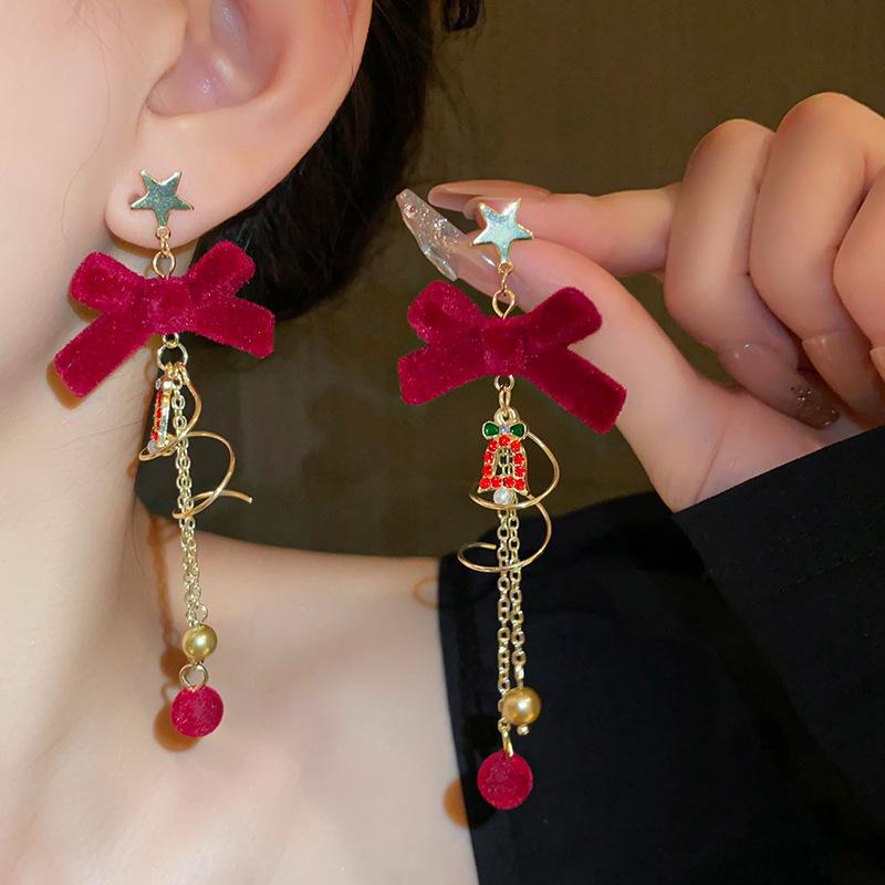 Весенние и летние серьги-пусеты в стиле ретро с флокированным бантом и бахромой из жемчуга, серьги-трансформеры для двух способов ношения, женские