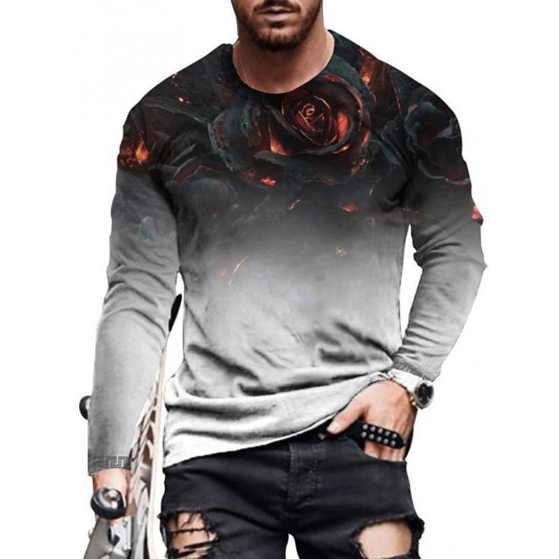 Men Simple T Shirts Sport Wear Spring Autumn Round Neck Long Sleeve Top Men's Plus Size Vintage 3d Print T Shirt