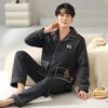 Мужская пижама из воздушного хлопка Мужская осенне-зимняя с длинным рукавом из чистого хлопка с утолщенным промежуточным слоем Домашняя одежда Осенний костюм для среднего возраста