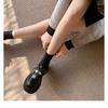 Кожаные лоферы женские весна и осень шнуровка платформа танкетка туфли на низком ходу британский стиль черные маленькие кожаные туфли 827