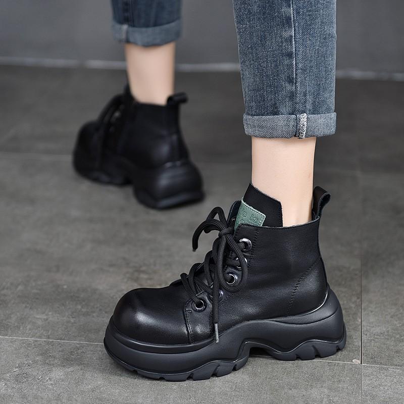 Johnature Ботинки martin на толстой подошве, женская обувь, винтажные короткие сапоги с круглым носком на молнии сбоку и шнуровкой