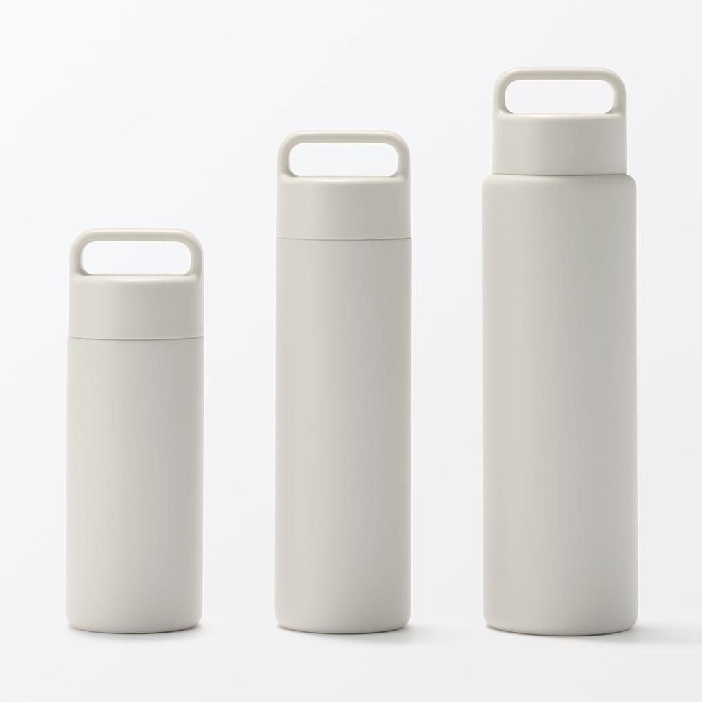 MUJI Vacuum Insulated Insulated Bottle with Handle, 750mL, Gray Beige, 76049029