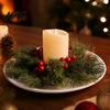 Indoor Christmas Party Props Candlestick Wreath, Red Poinsettia Pine Needle Candle Ring Holiday Table Centerpiece Wreath with Berries, Tabletop