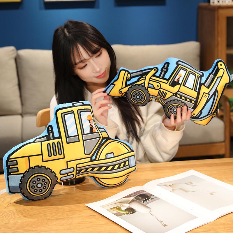 Веселые плюшевые игрушки-конструкторы Мультяшный бульдозер Экскаватор Грузовик Мягкая набивная кукла Подушка для обнимания Подушка для сиденья Подарок Детям Мальчикам Время для игр