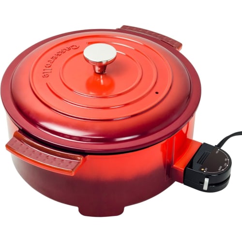 YAMAZEN Grill Pot, Electric Grill Pot, Diameter 23cm, 800W, Deep Type, Approx. 2.8L, For 1-3 People, Heat Retention ~ Approx. 220, Casserole, Red YG