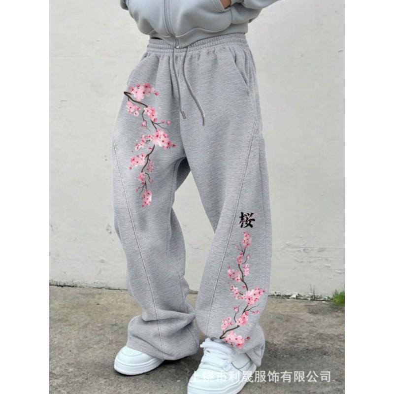 2026 Cherry Blossom Print Wide Leg Pants Unisex Casual Streetwear