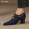 2024 Spring Women Shoes Pointed Toe Chunky Heel Women Pumps Sheep Suede High Heels Belt Buckle Shoes for Women Zapatos De Mujer