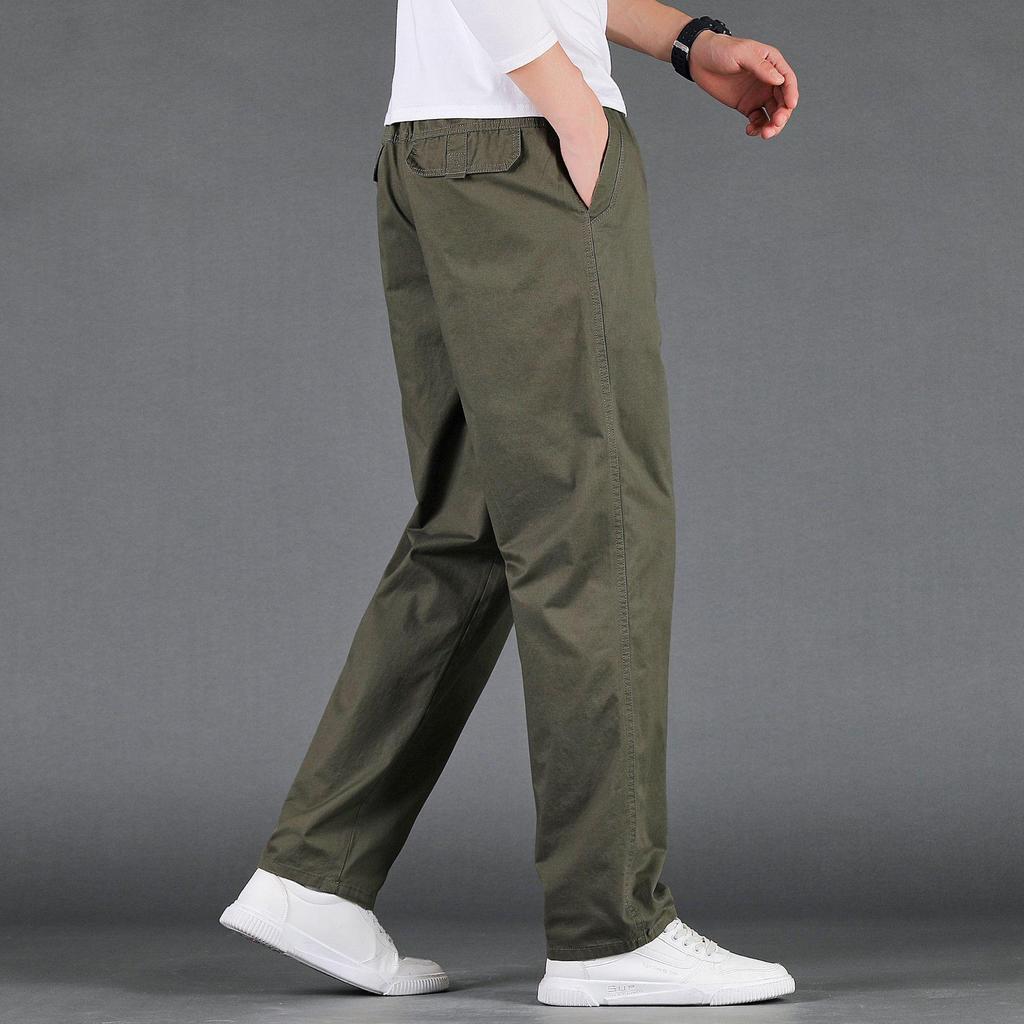 Men's Pure Cotton Cargo Pants - Loose Fit, Straight Leg, Plus Size, Spring/Autumn Style